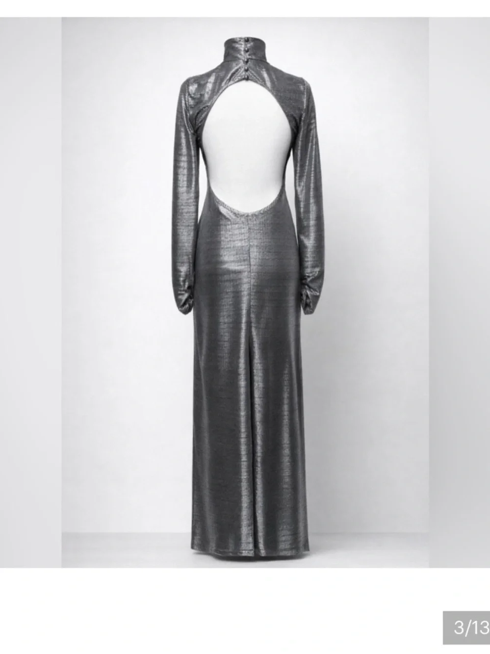 NWT Free People Metallic Silver Long Sleeve Open Back Evening Gown - Picture 3 of 10